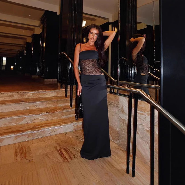 Damen Maxikleid mit transparentem Oberteil und eleganten Details Echo Archiv