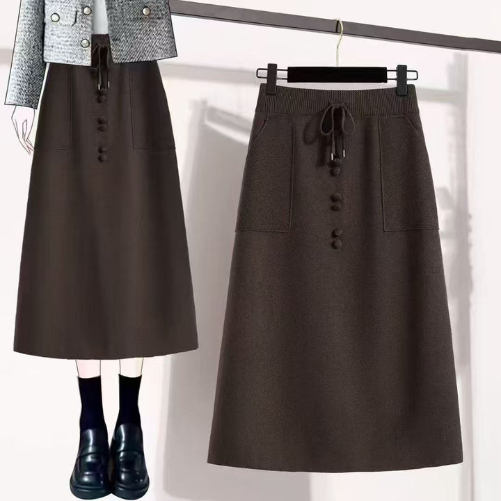 Damen Vintage Rock mit Knopfdetails und elastischem Bund Echo Archiv