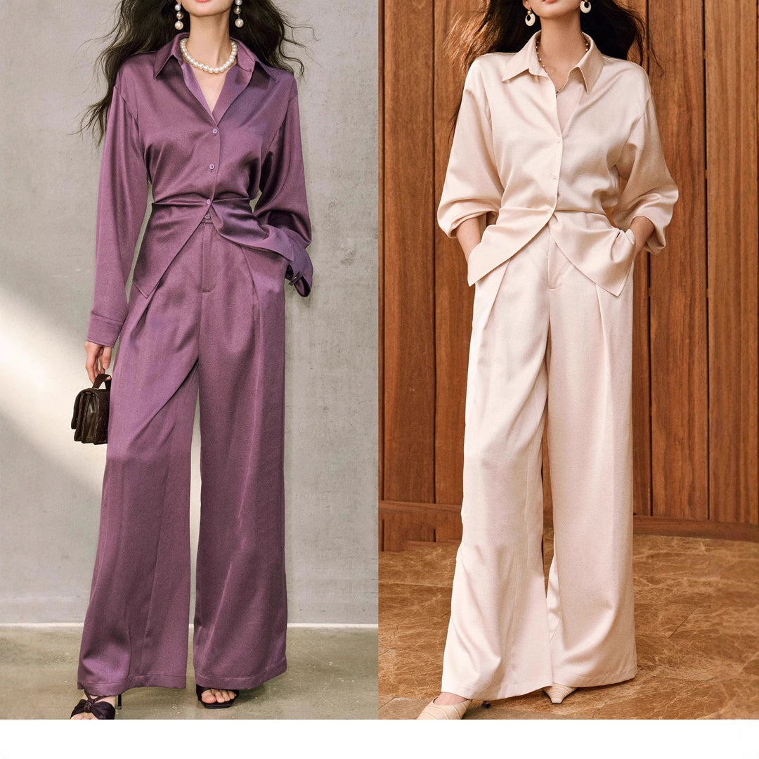 Damen Elegante Bluse mit schimmerndem Finish und Taillengürtel Echoarchiv