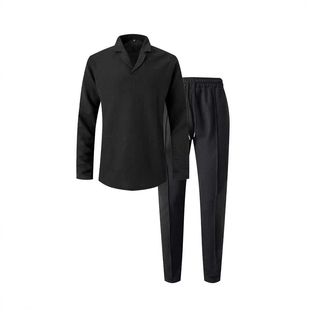 Herren elegantes Freizeit-Set mit modernem Kragen und bequemen Hosen Echoarchiv