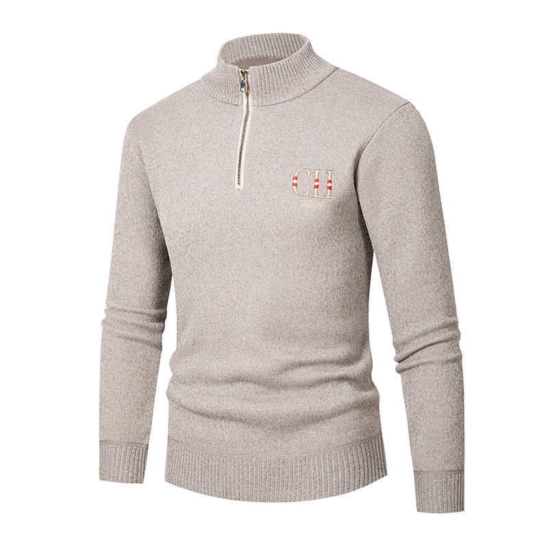 Herren stylischer Strickpullover mit Stehkragen und Reißverschluss Echoarchiv