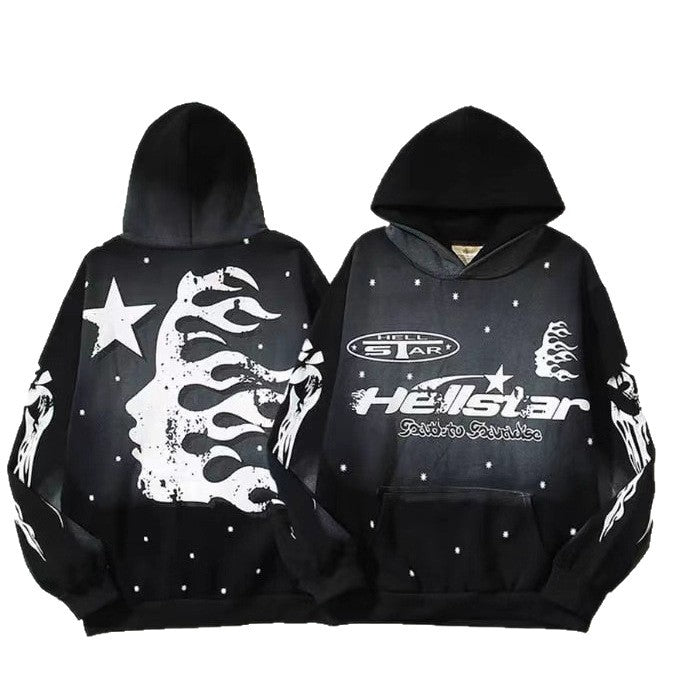 Unisex nan Oversize Kapuzenpullover mit großflächigem Flame- und Sternprint sowie Kängurutasche Echo Archiv