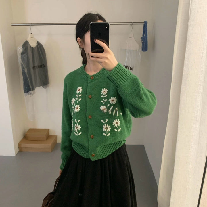 Damen Verspielte Strickjacke mit Blumenapplikationen Echo Archiv
