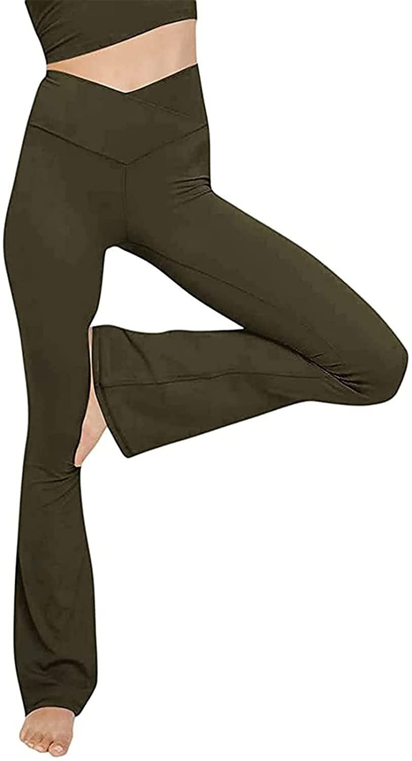Damen nan taillenhohe Yogahose mit überkreuztem Bund und ausgestelltem Saum mit Schlitz Echo Archiv