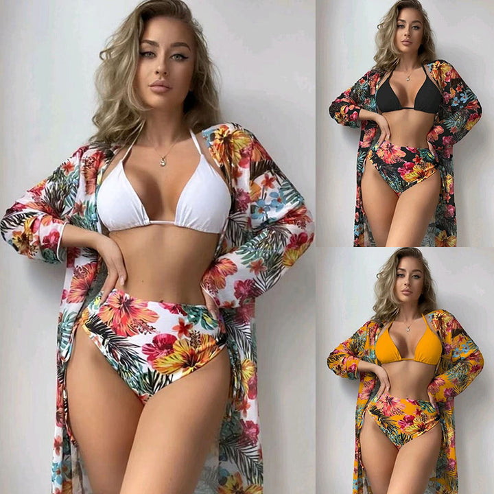 Damen Bikiniset mit hohem Bund und floralem Überwurf Echo Archiv