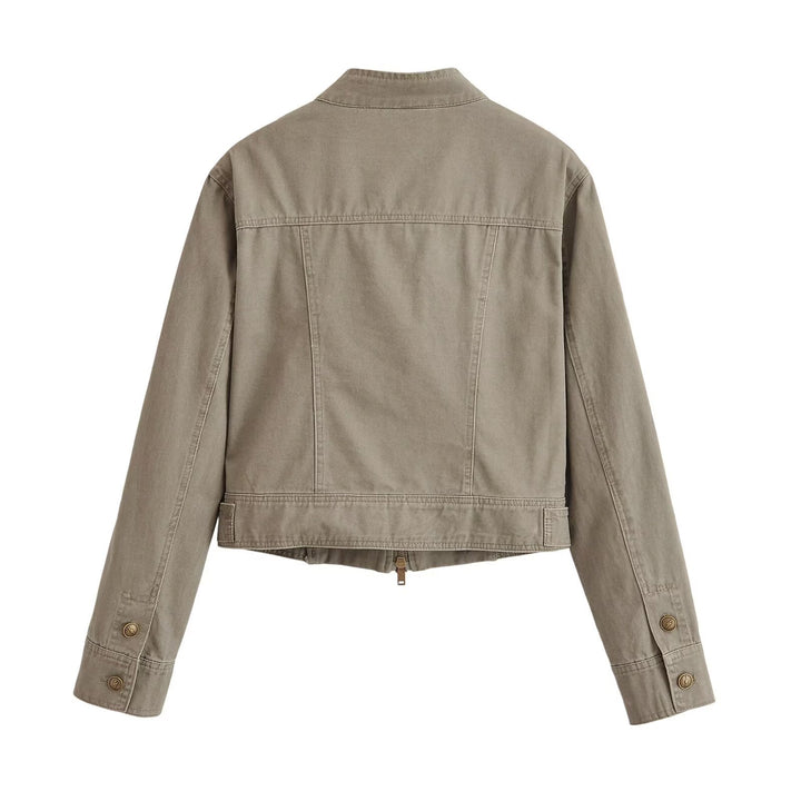 Damen Kurzjacke im Army‑Look aus Baumwoll‑Twill mit Stehkragen und dekorativen Zierriegeln Echo Archiv