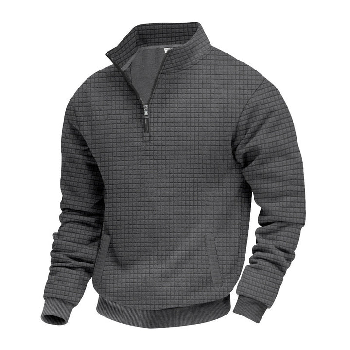 Herren nan Waffelstrick-Halbzip-Pullover mit Stehkragen und elastischem Saum Echo Archiv