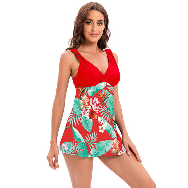 Damen Badeset mit elegantem Wickelausschnitt und floralem Rock Echo Archiv