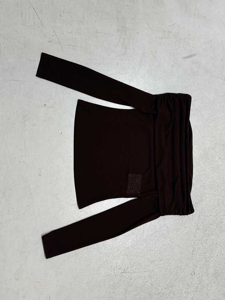 Damen nan schulterfreies Feinstrick-Longsleeve mit gerafftem Umschlagkragen und taillierter Passform Echo Archiv