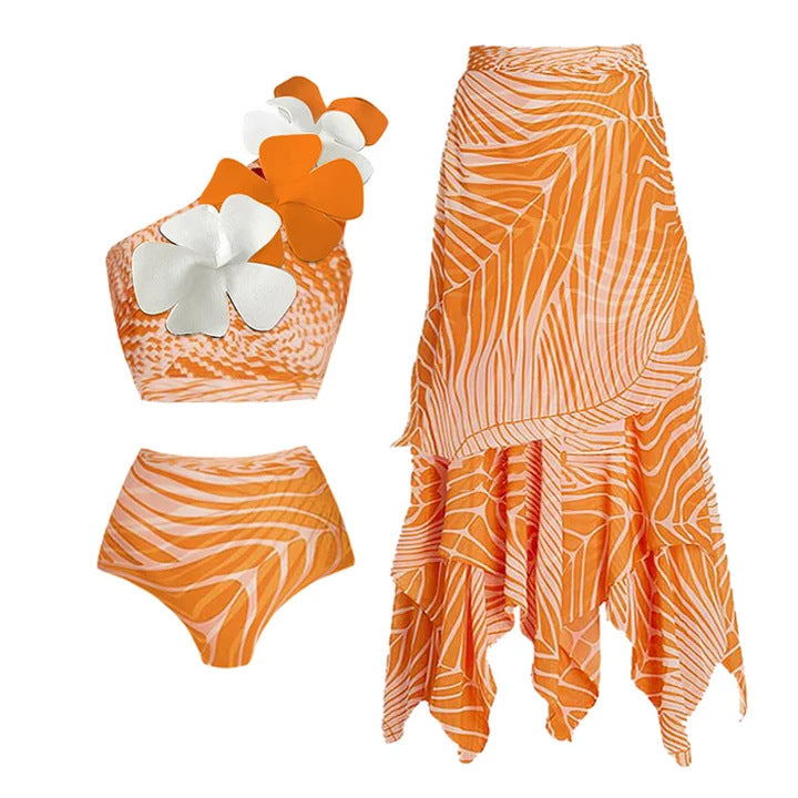 Damen Bikiniset mit asymmetrischem Oberteil und fließendem Maxirock Echo Archiv