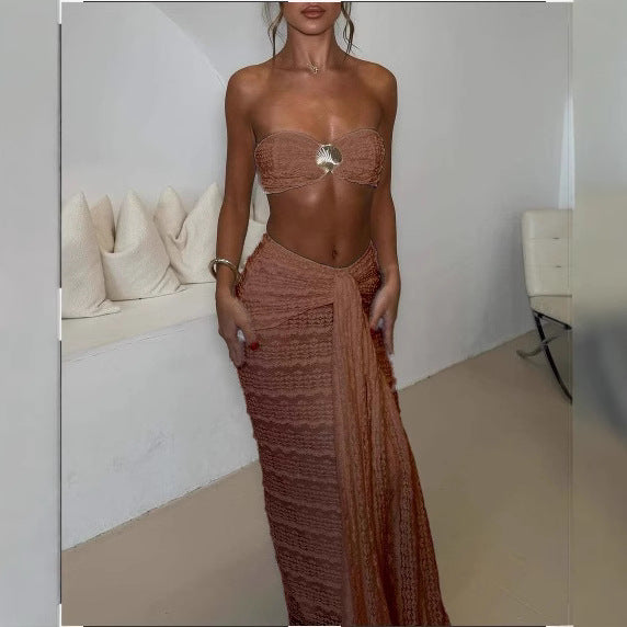 Damen Kleidungsset aus feiner Spitze und elegantem Wickelsaum Echo Archiv