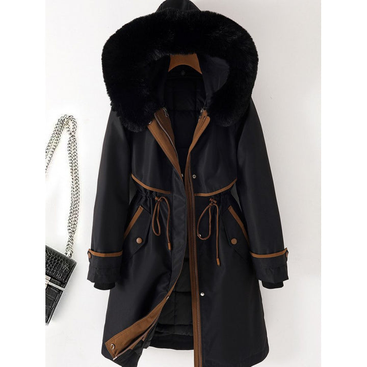 Damen nan langer Parka mit Kunstfellkapuze Taillenzug und kontrastierten Paspeln Echo Archiv