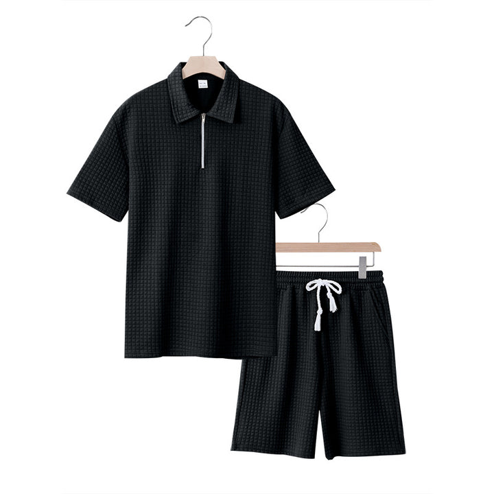 Herren lässiges Kurzarm-Set mit strukturiertem Design und elastischem Bund Echoarchiv