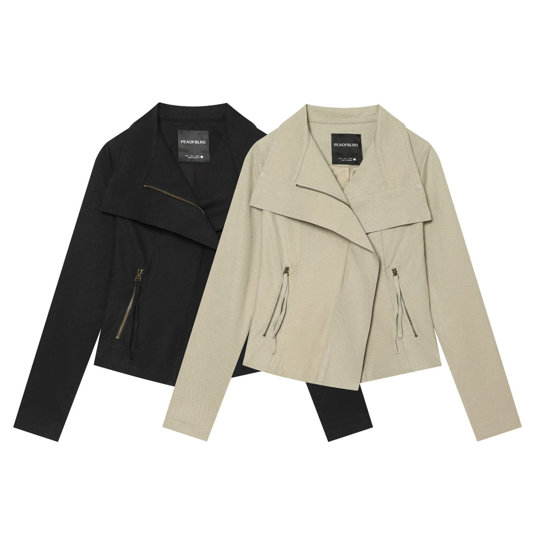 Damen Asymmetrische Übergangsjacke mit weitem Revers und Kordelzug Echoarchiv