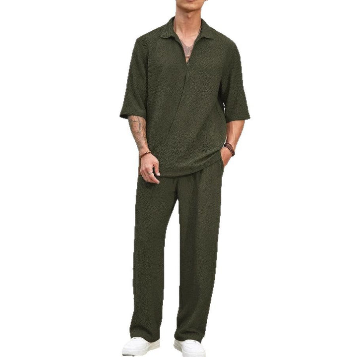 Herren Bequemer Relaxed Fit Freizeitanzug mit strukturiertem Oberteil und weit geschnittenen Hosen Echoarchiv