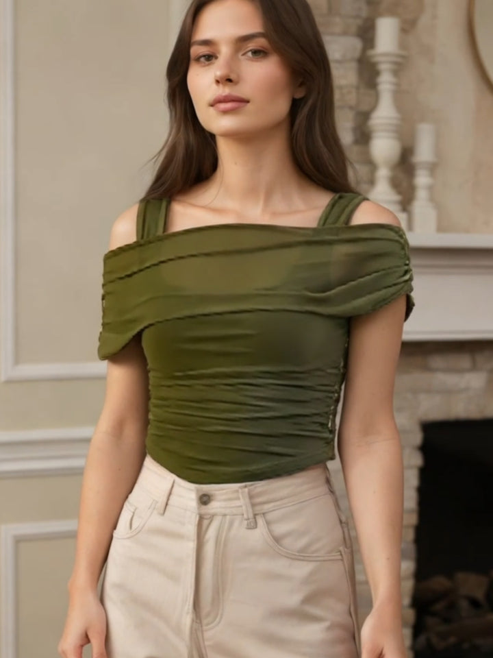 Damen Off-Shoulder Oberteil mit Raffung Echo Archiv
