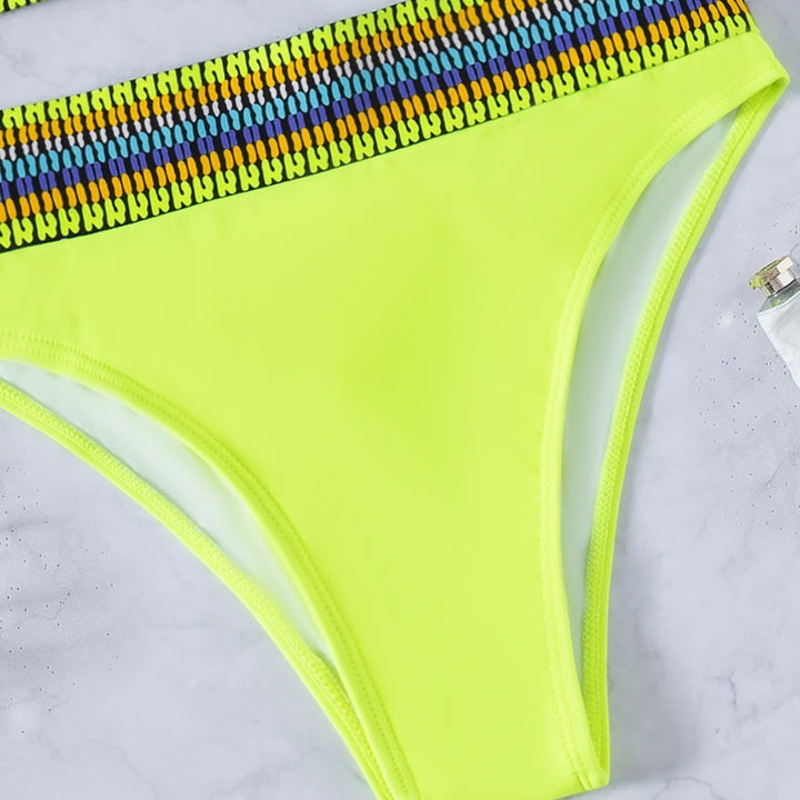 Damen Hochtaillierter Bikini mit sportlichem Design und buntem Bund Echo Archiv