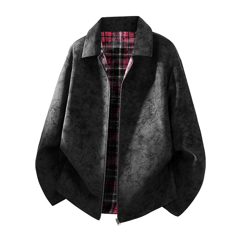Herren Oversize Hemdjacke im Wildleder-Look mit karierter Flanell-Innenfütterung Echo Archiv