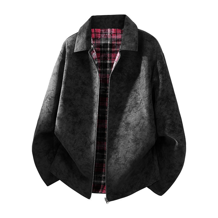 Herren Oversize Hemdjacke im Wildleder-Look mit karierter Flanell-Innenfütterung Echo Archiv