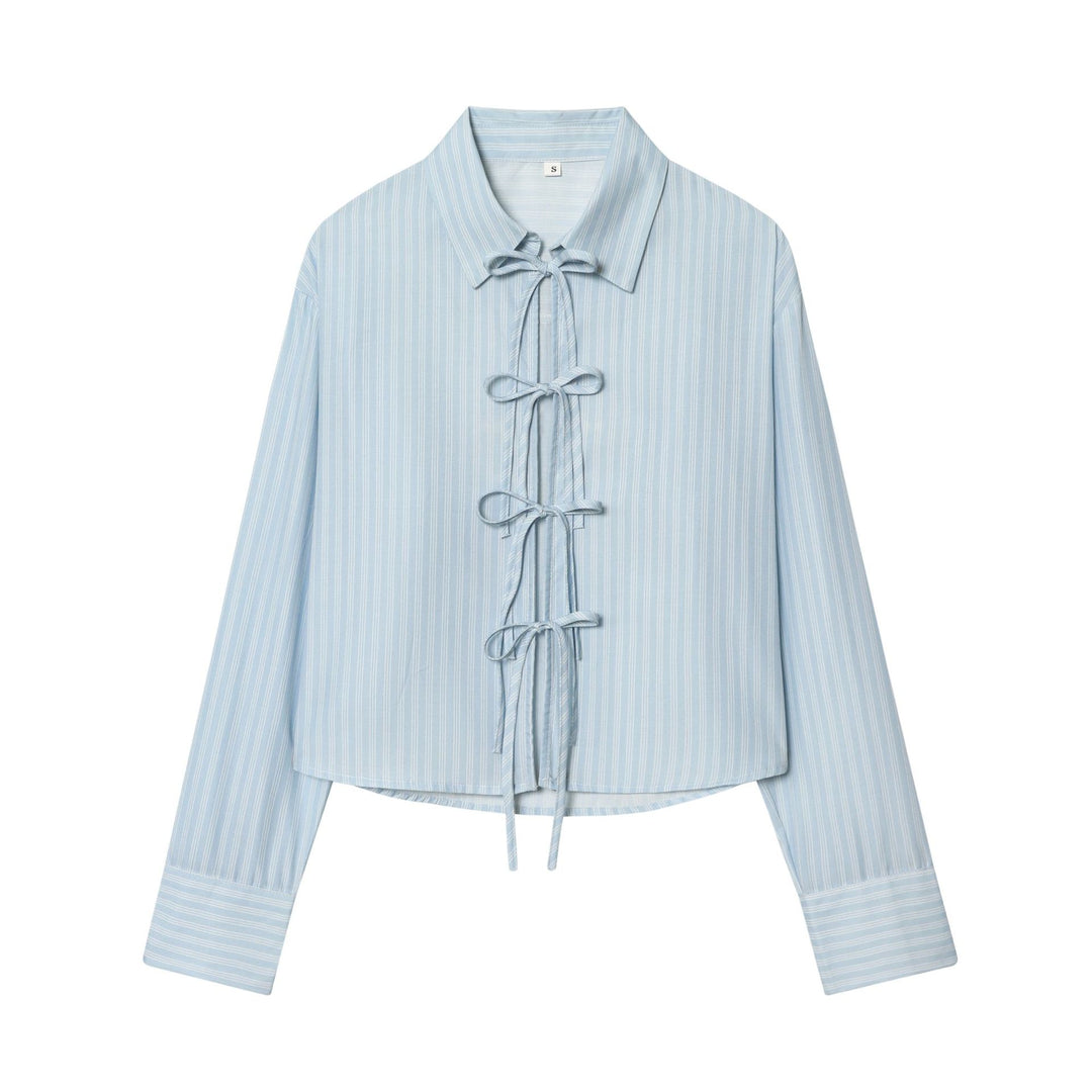 Damen nan gestreifte Bluse mit Krawatten-Front, Hemdkragen und weitem Manschettenärmel Echo Archiv