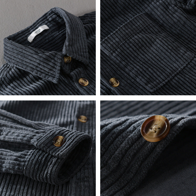 Herren Cord-Overshirt mit breiter Rippenstruktur, Brusttasche und Relaxed-Fit Echoarchiv