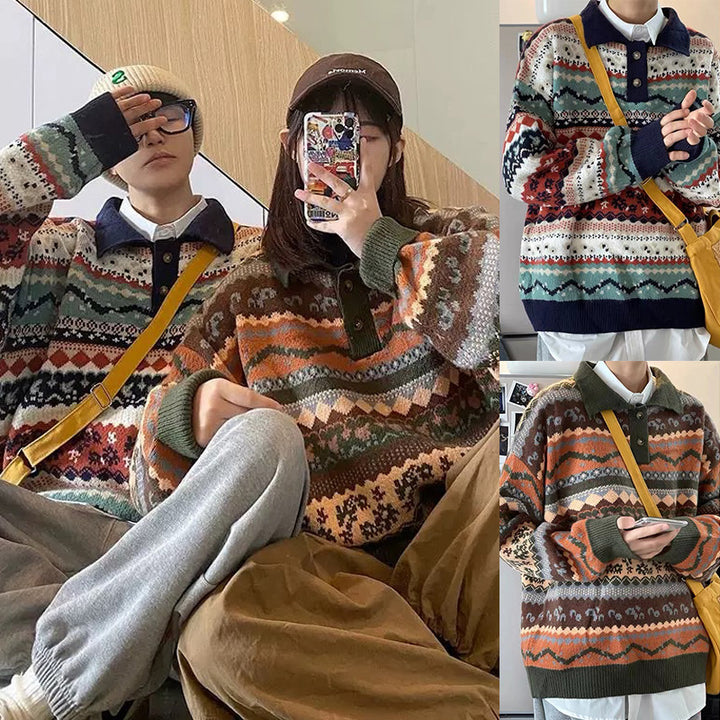 Damen Gemütlicher Strickpullover im ethnischen Muster Echoarchiv