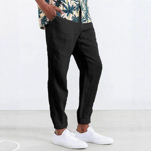 Herren Leichte Sommer-Linnenhose mit elastischem Bund und seitlichen Taschen Echoarchiv
