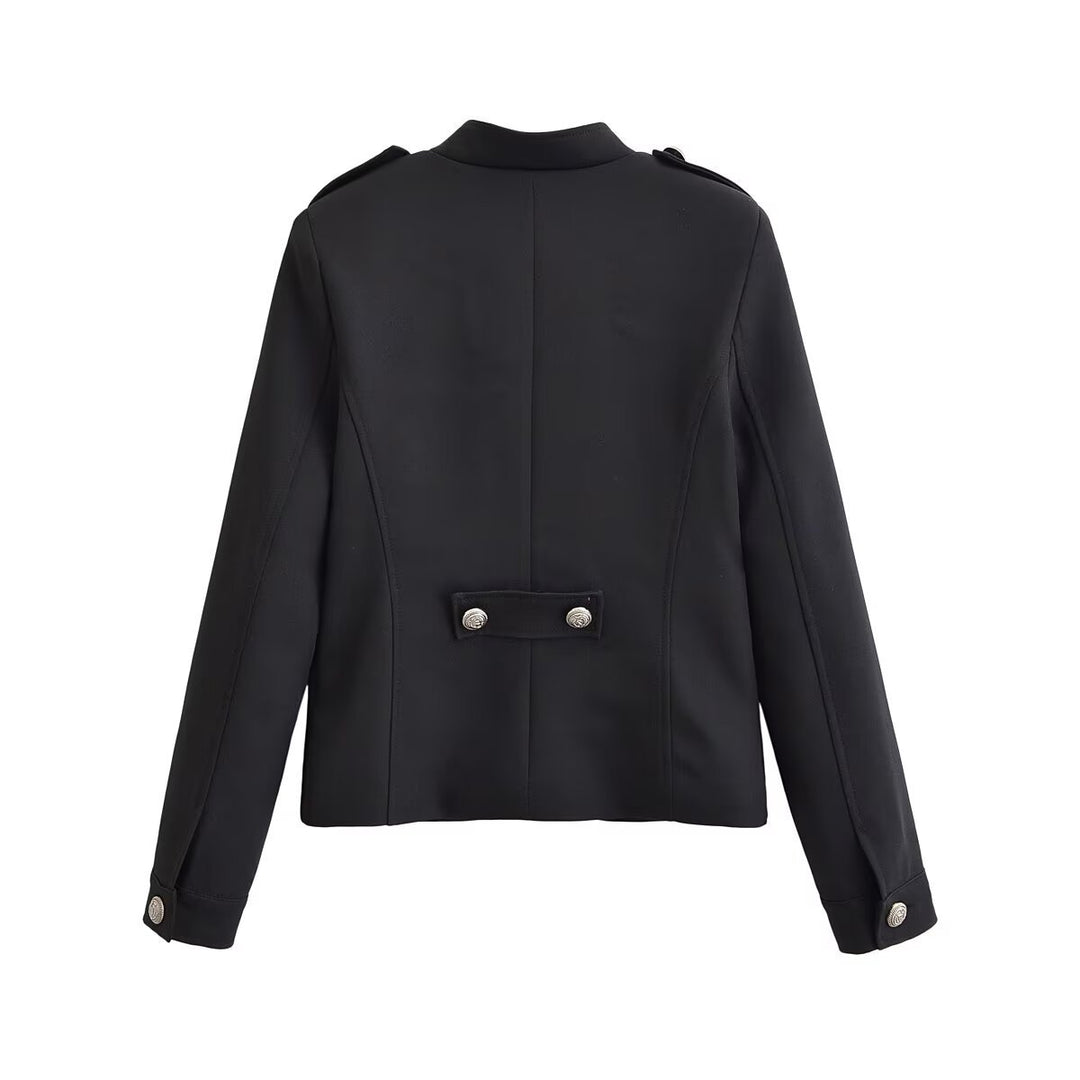 Damen Kurzer Stehkragen-Blazer mit doppelter Zierknopfleiste und Epauletten Echo Archiv
