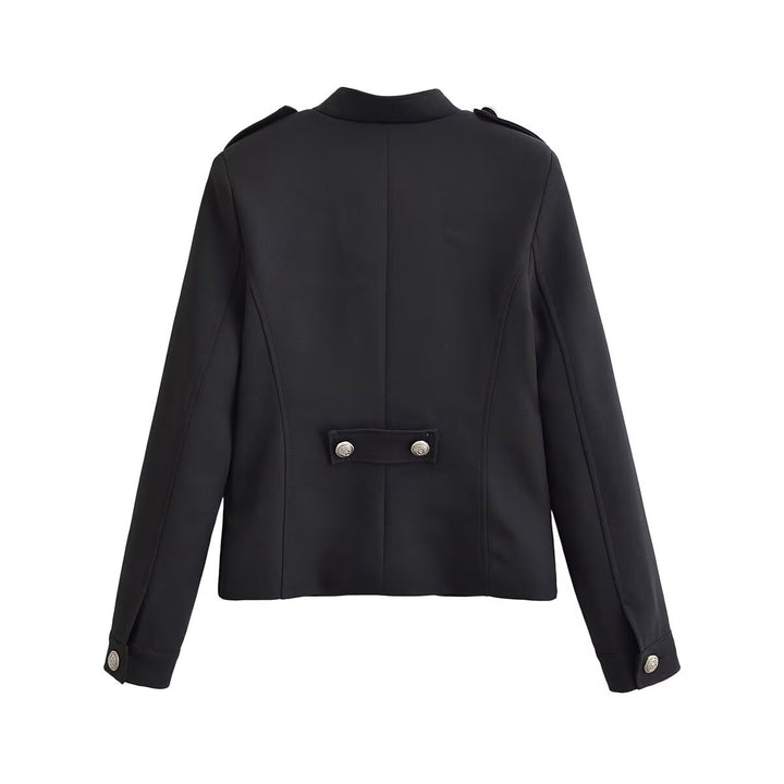 Damen Kurzer Stehkragen-Blazer mit doppelter Zierknopfleiste und Epauletten Echo Archiv