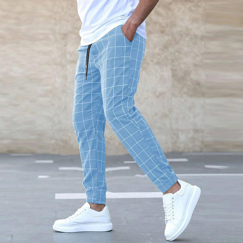 Herren karierte Jogginghosen mit Kordelzug, Slim Fit und elastischen Bündchen Echoarchiv