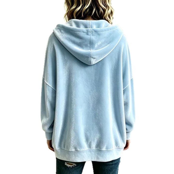 Damen Oversize Kapuzen-Samtjacke mit Knopfleiste und aufgesetzten Taschen Echoarchiv