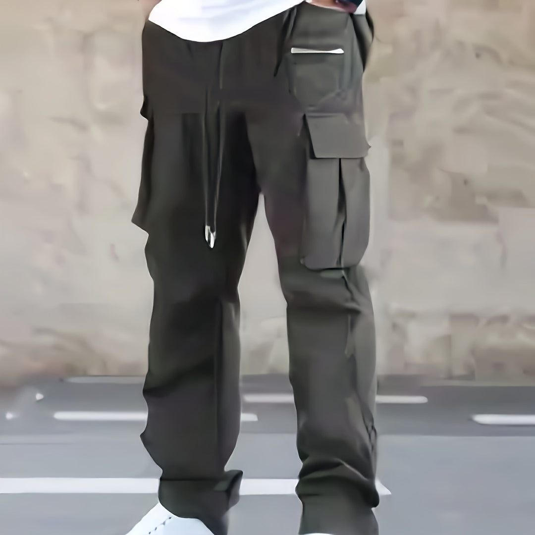 Herren utilitaristische Cargohose mit Reißverschluss‑Tasche, Klappen & Kordelbund Echo Archiv