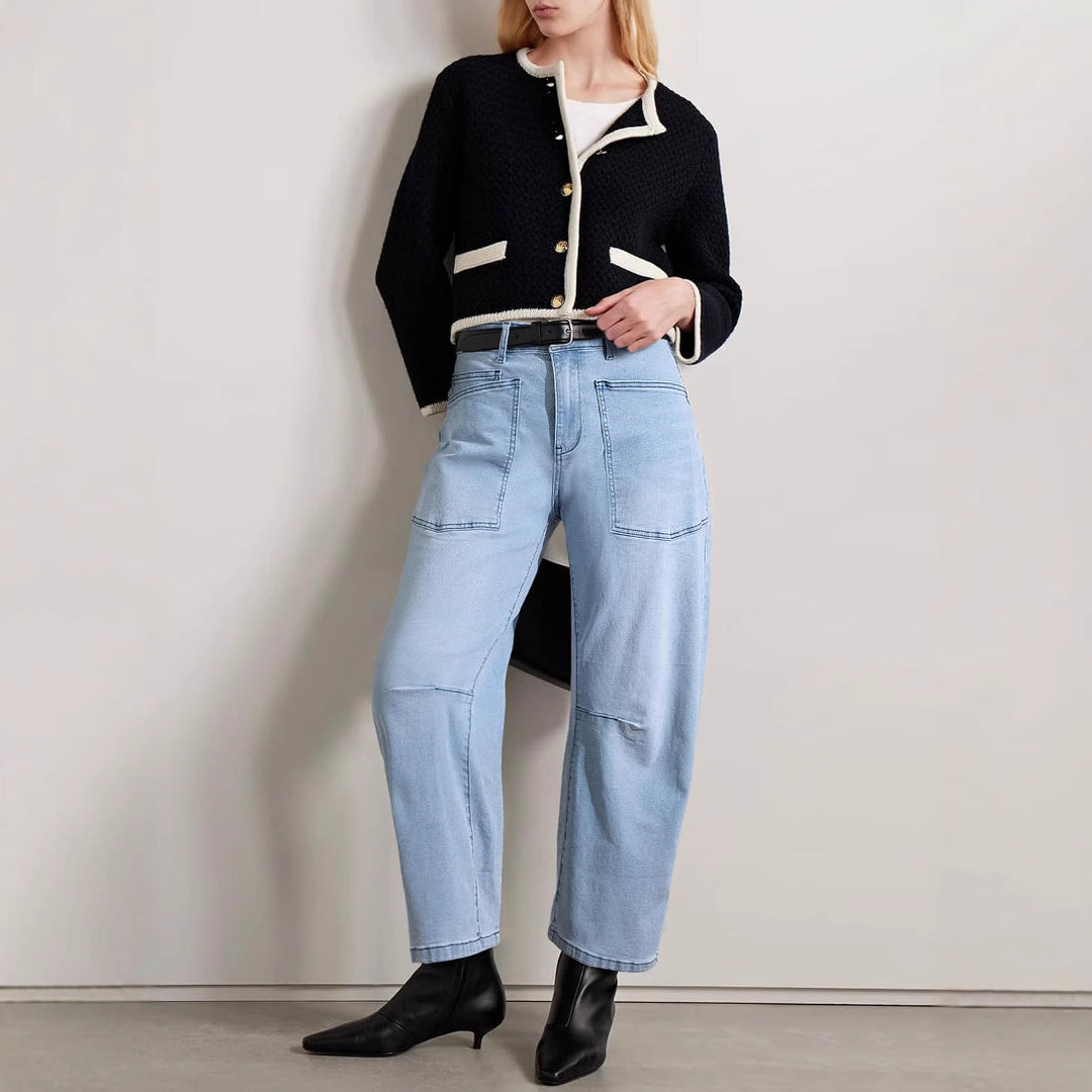 Damen nan lässige Canvas-Hose mit hohem Bund, weitem Bein und aufgesetzten Taschen Echo Archiv