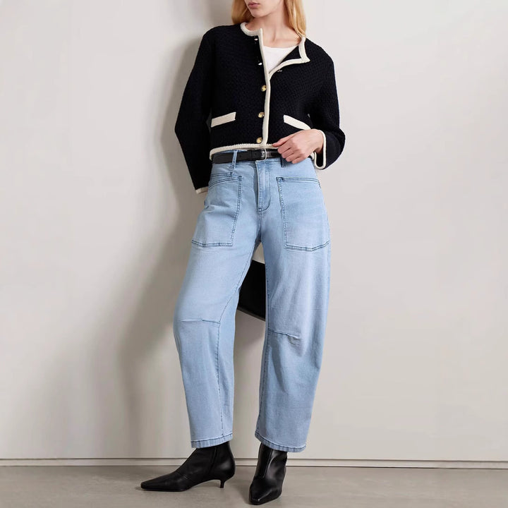 Damen nan lässige Canvas-Hose mit hohem Bund, weitem Bein und aufgesetzten Taschen Echo Archiv