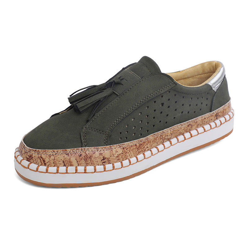 Damen nan perforierter Slip-On Sneaker mit Quasten, Kork-Plateau und dekorativer Handnaht Echo Archiv