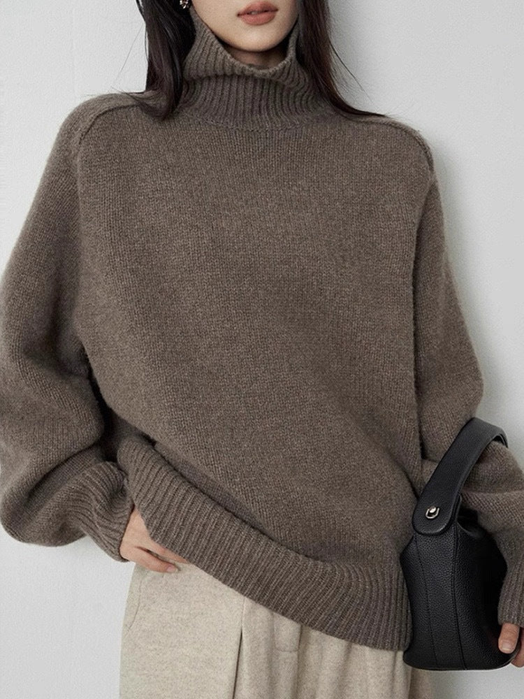 Damen Rollkragenpullover aus feinem Wollmix mit geradem Schnitt und breitem Rippkragen Echoarchiv