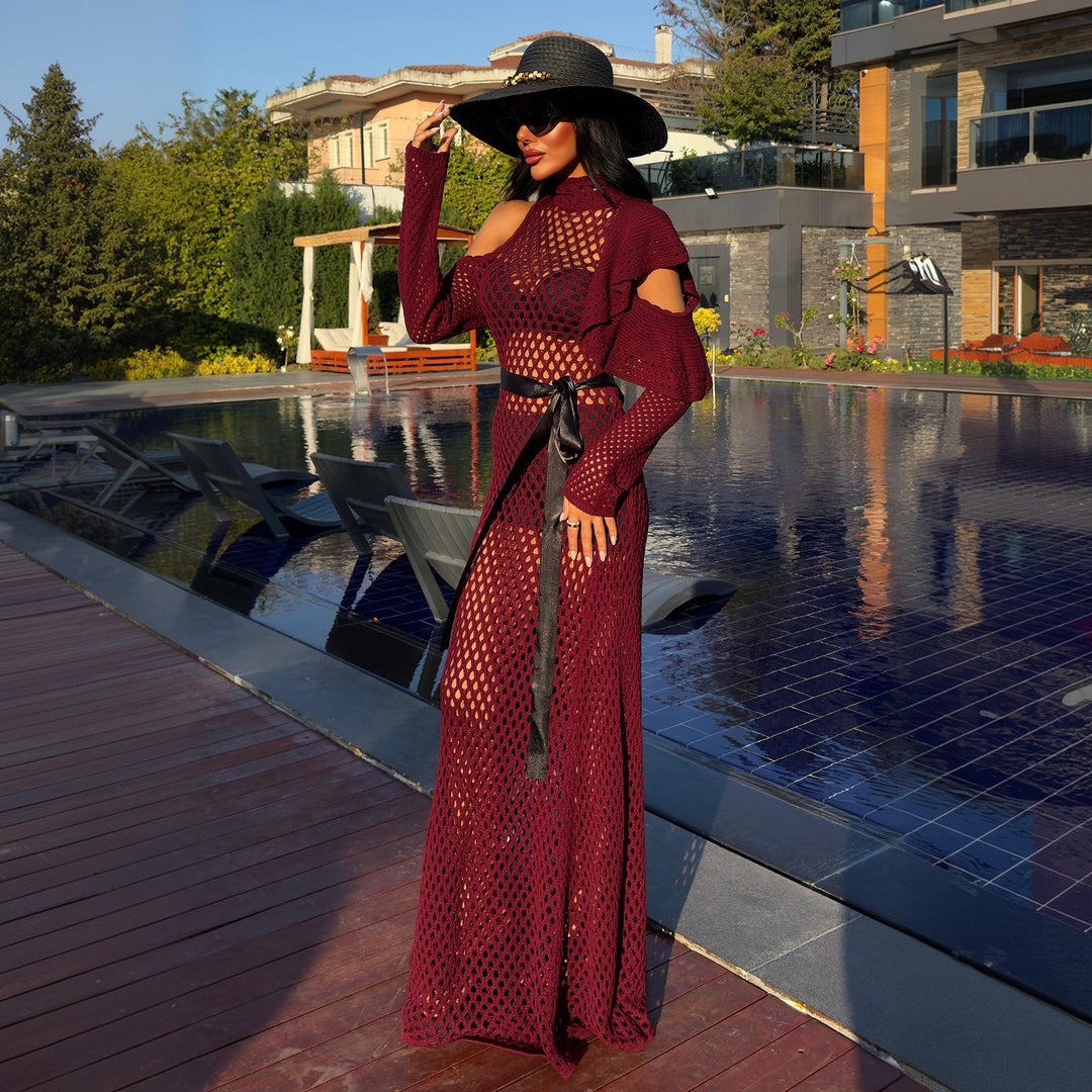Damen schulterfreies Netzkleid mit eleganten Rüschen Echo Archiv