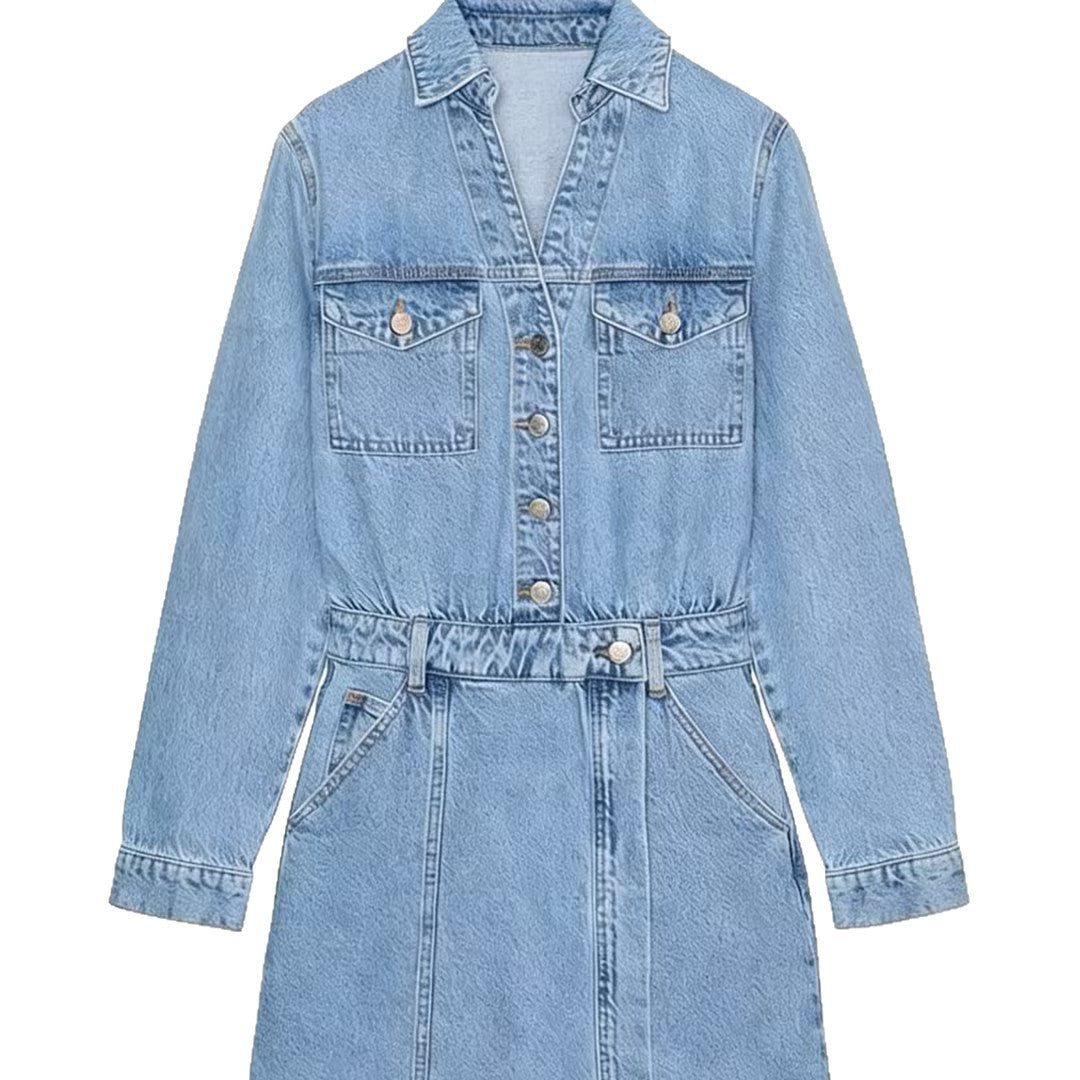 Damen Tailliertes Jeans-Minikleid mit Hemdkragen, aufgesetzten Brusttaschen und dekorativer Knopfleiste Echo Archiv