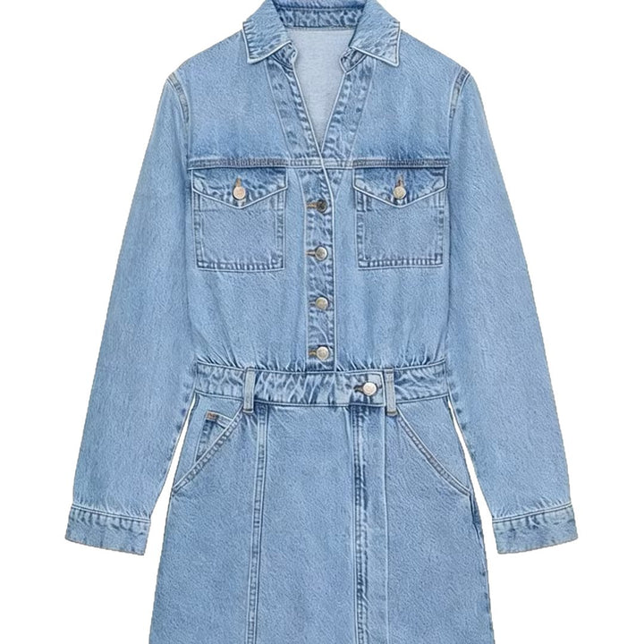 Damen Tailliertes Jeans-Minikleid mit Hemdkragen, aufgesetzten Brusttaschen und dekorativer Knopfleiste Echo Archiv