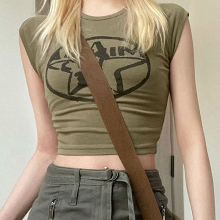Damen Crop-Top mit kreativem Grafikprint und figurbetontem Schnitt Echo Archiv