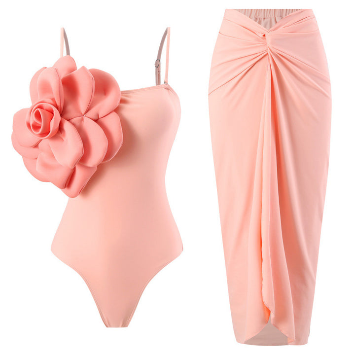 Damen Einteiler Badeanzug mit modischem Blumendesign und passendem Wickelrock Echo Archiv