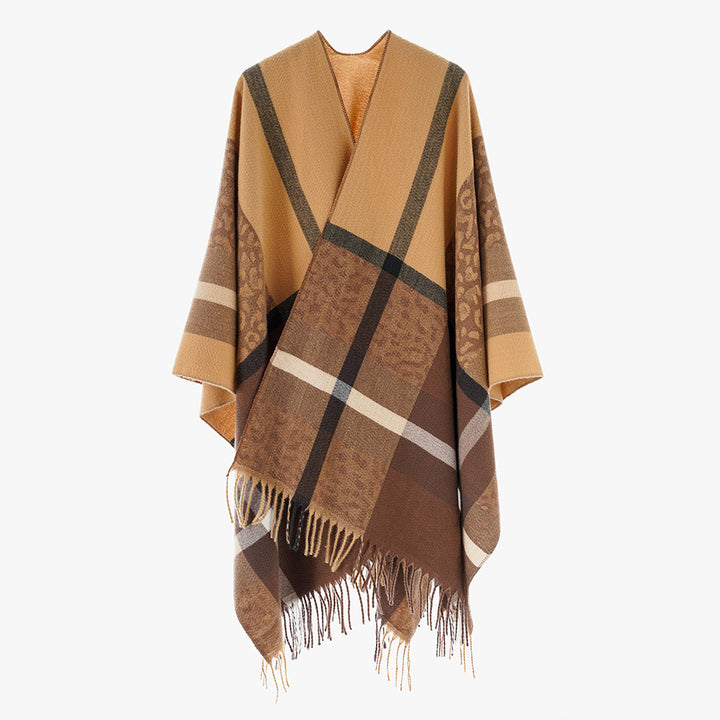 Damen Übergroßer Poncho mit Fransen und Karomuster Echo Archiv
