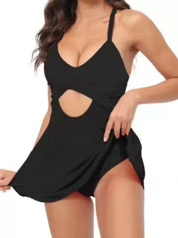 Damen Einteiler Badeanzug mit offenem Schnitt und modischem Leopardenmuster Echo Archiv