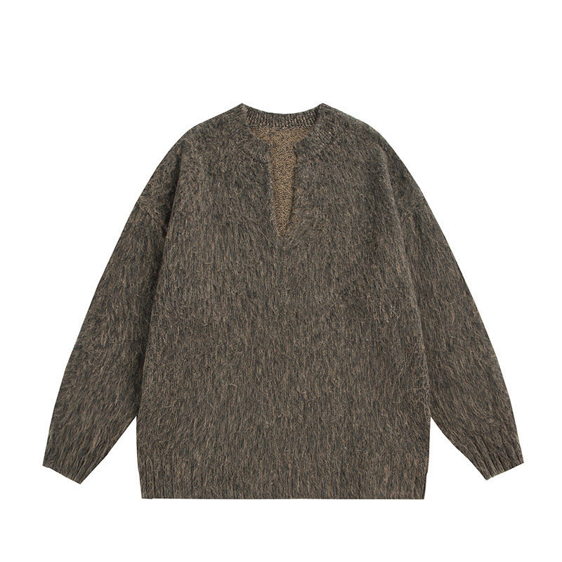 Unisex Oversize-Flauschpullover mit V-Schlitzkragen und Bouclé-Optik Echo Archiv
