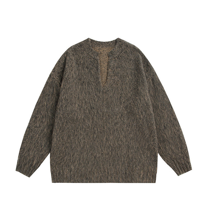 Unisex Oversize-Flauschpullover mit V-Schlitzkragen und Bouclé-Optik Echo Archiv