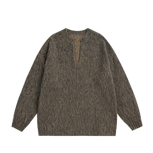Unisex Oversize-Flauschpullover mit V-Schlitzkragen und Bouclé-Optik Echo Archiv