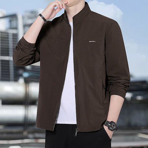 Herren Minimalistische Komfort-Trainingsjacke mit Stehkragen, windabweisendem Softshell-Material und verdeckten Reißverschlusstaschen Echoarchiv
