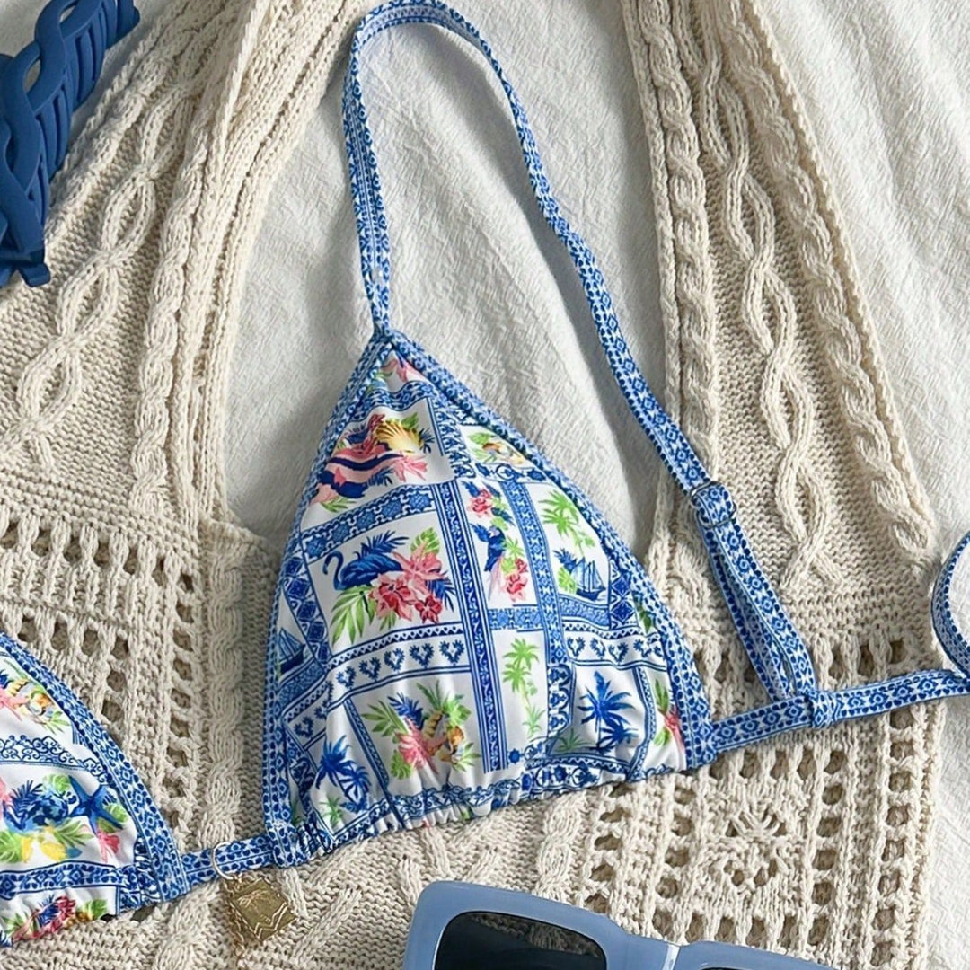 Damen Triangel-Bikini mit floralem Motiv und verstellbaren Trägern Echo Archiv