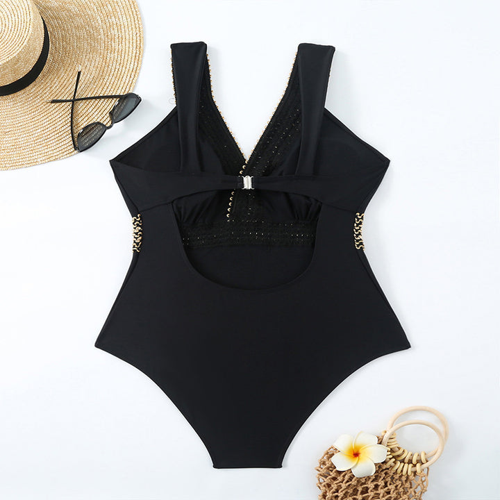 Damen eleganter Einteiler Badeanzug mit luxuriösem Goldakzent Echo Archiv