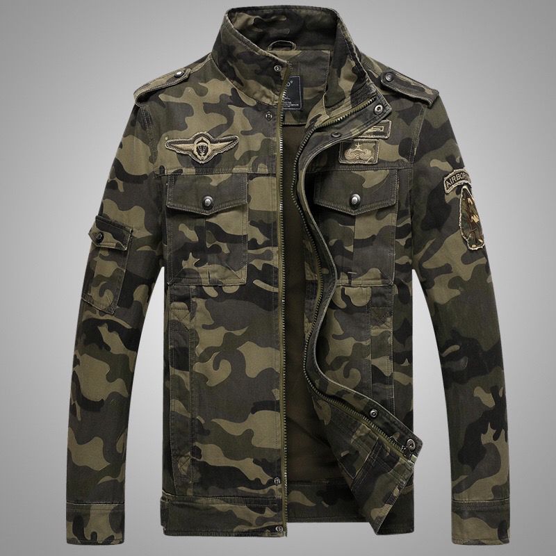 Herren Camo-Utility-Bomberjacke mit Stehkragen, Mehrfach-Taschen und Rippbündchen Echoarchiv